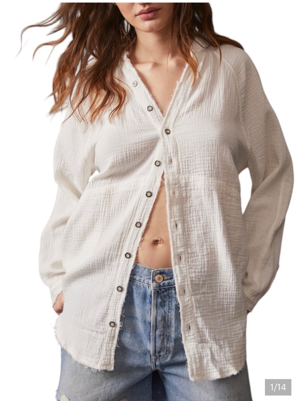 We The Free Ivory Button-Down Gauze Shirt